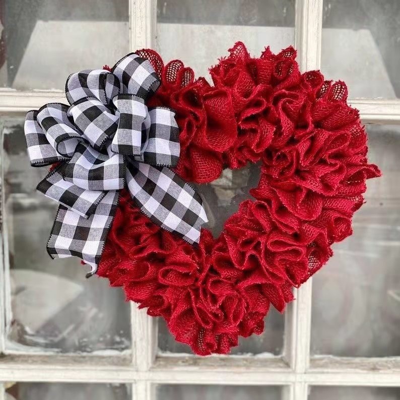 thumbnail video image 2 of 15.8inch Valentine's Day Red Wreath Decorations for Front Door,Heart Shaped Farmhouse Decor with Plaid Bows,Heart Shaped Door Wreath Wall Hanging for Valentines Day Wedding Party Home Decorations, 2 of 8