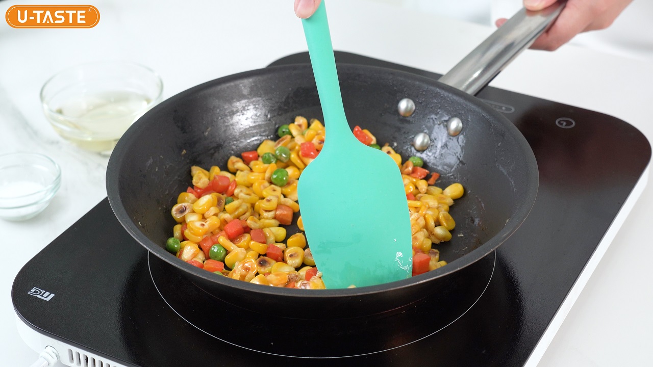 thumbnail video image 2 of 600ºF Heat Resistat Silicone Spoons: U-Taste Flexible Baking Spoon Spatula & Cooking Scoop Spoonula, Seamless Soft Kitchen Utensils for Serving, Scraping, Scooping in Non-Stick Cookware (Aqua Sky）, 2 of 10