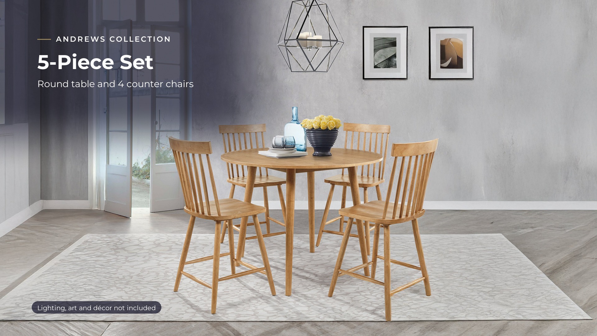 thumbnail video image 2 of Coaster Andrews 5-Piece Round Counter Height Dining Set, Light Ash, 2 of 11