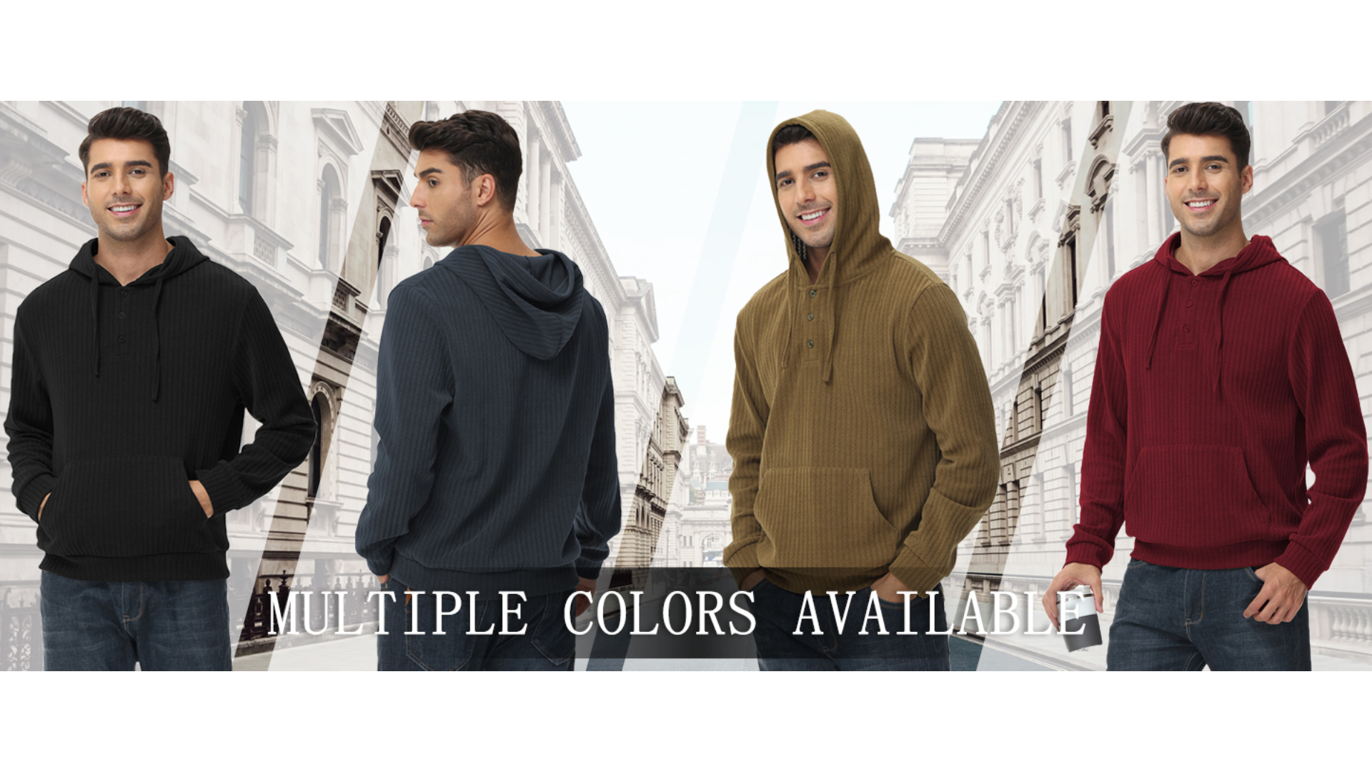 thumbnail video image 2 of Xidunhg Mens Hooded Henley Sweatshirt Casual Long Sleeve Drawstring Waffle Knit Pullover Hoodies Wine Red XL, 2 of 7