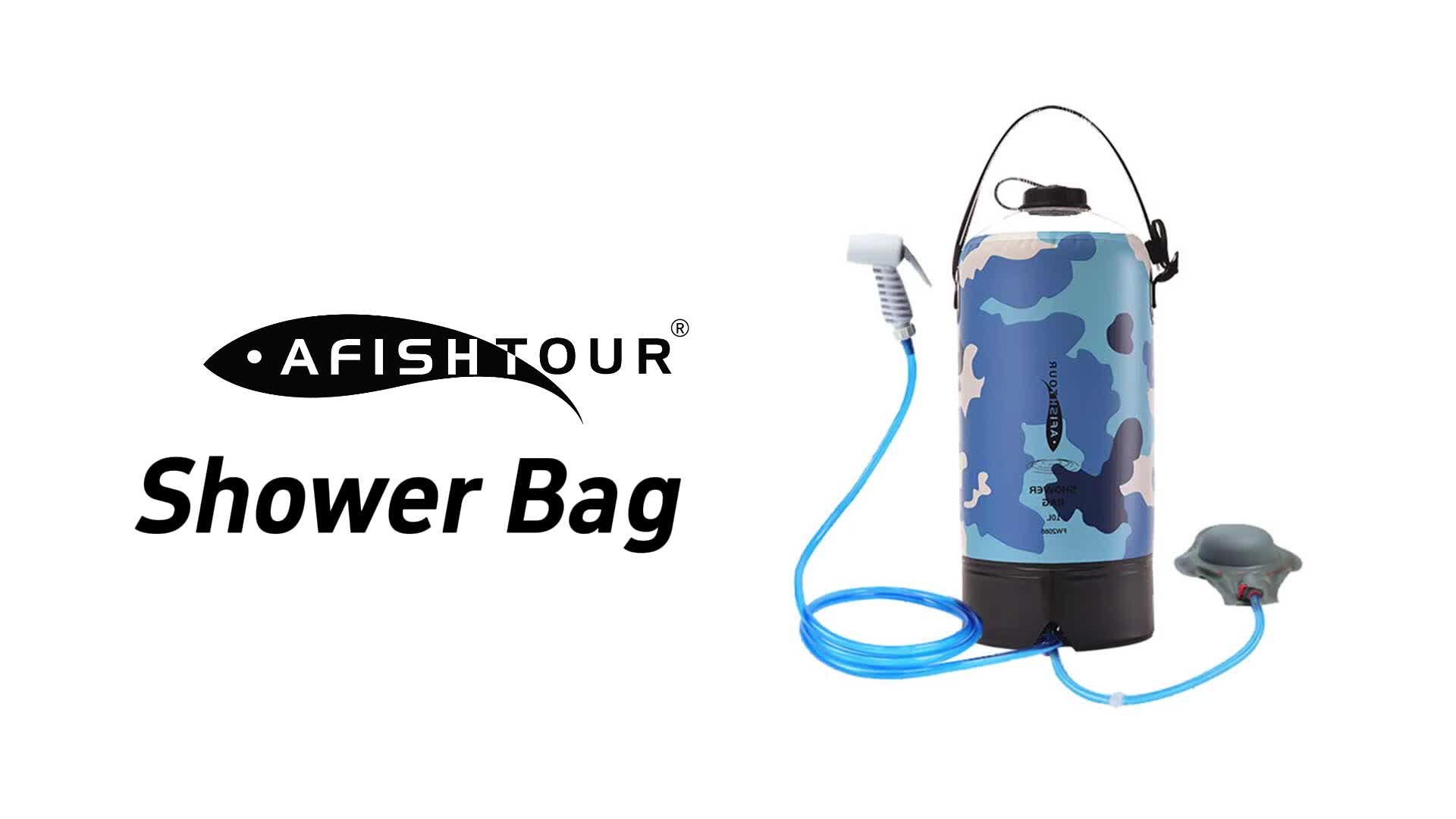 thumbnail video image 2 of AFISHTOUR Portable Camping Shower, 2.2 Gallons/10L Solar Shower Bag with Foot Pump for Camping, Beach (Blue), 2 of 10