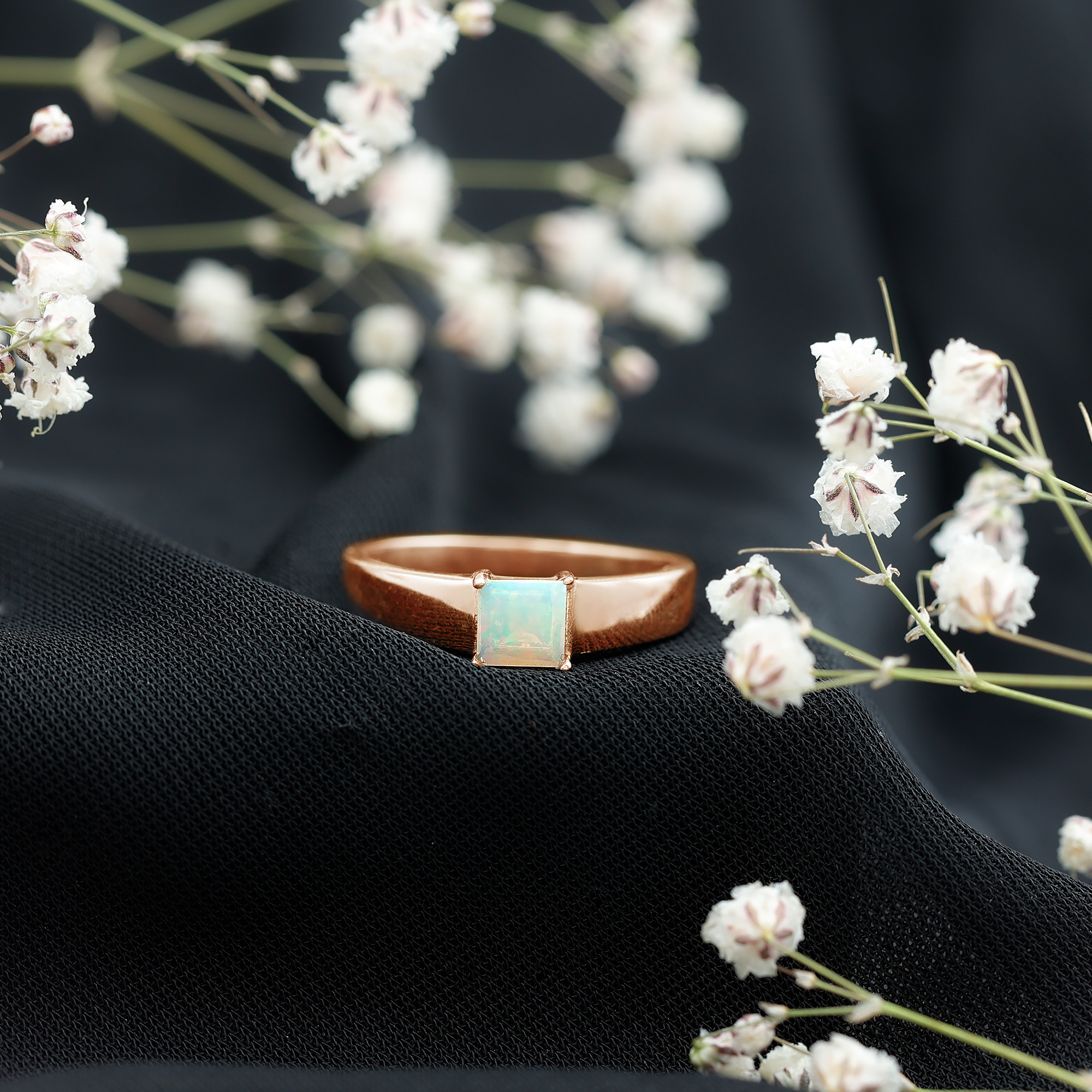 thumbnail video image 2 of Rosec Jewels Princess Cut Ethiopian Opal Solitaire Band for Women (0.75 CT, AAA Quality), 18K Yellow Gold, US 7.50, 2 of 10