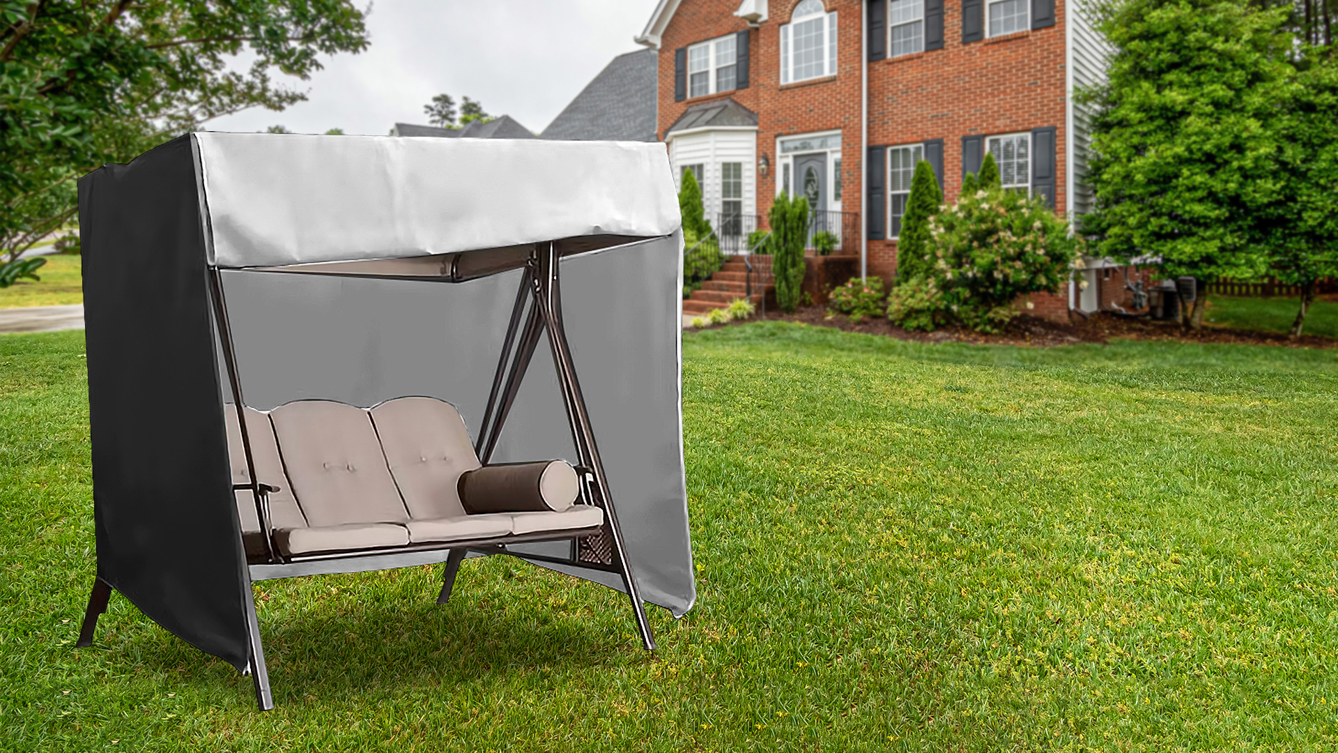 thumbnail video image 2 of OPTUTUS Outdoor Swing Cover 3 Seater Hammock Cover, Waterproof Patio Bench Swing Cover for 87 inch Garden Glider Swing Canopy Black, 2 of 10