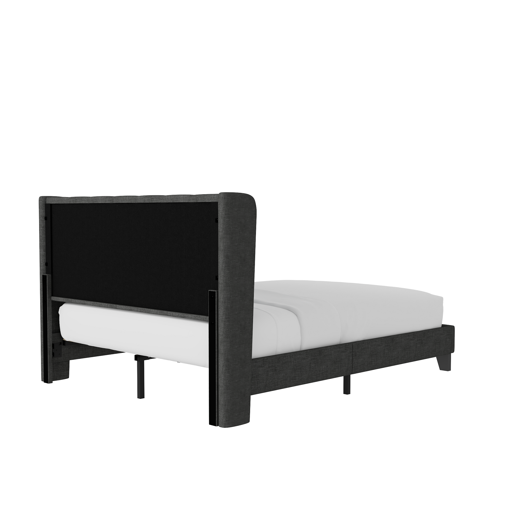 Einfach King Size Platform Bed Frame with Square Stitched Wingback  Headboard, Dark Grey