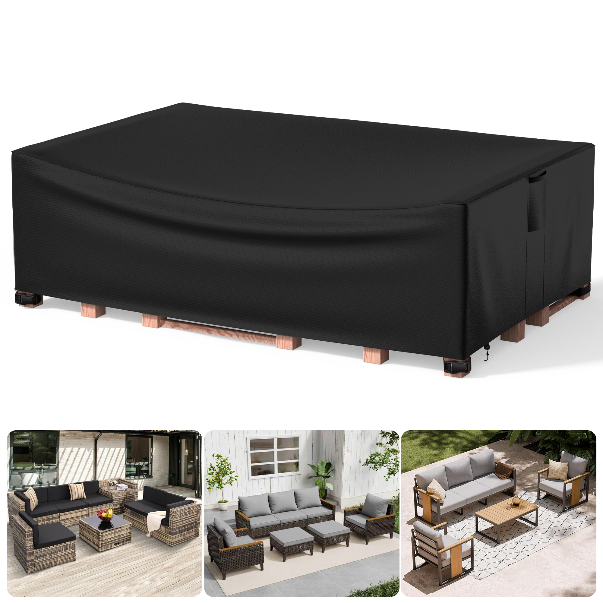 thumbnail video image 2 of Agricasst Patio Furniture Cover, Rectangular Outdoor Furniture Covers with 4 Adjustable Buckles,Waterproof UV Resistant Outside Table Chair Sofa Cover,420D Protective Cover for Garden,90x65x28Inch, 2 of 13