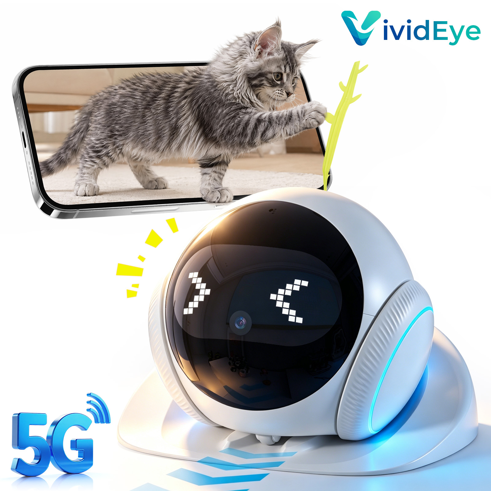 thumbnail video image 2 of VividEye 2K Pet Camera Robot with AI, Movable Indoor WiFi Cam, Whole-Home Auto Patrol, Auto-Recharge, 360° Pet Finder, 2-Way Audio, Bark & Sound Alerts for Dogs and Cats, 2 of 12