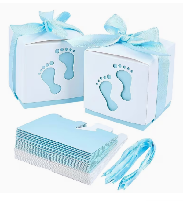 thumbnail video image 2 of 50Pcs Gender Reveal Gift Boxes with Ribbon, Pink Blue Footprint Party Favor Boxes, Cute Treat Boxes for Gender Reveal Party Decorations Gift Packaging Candy Boxes for Guests, 2 of 9