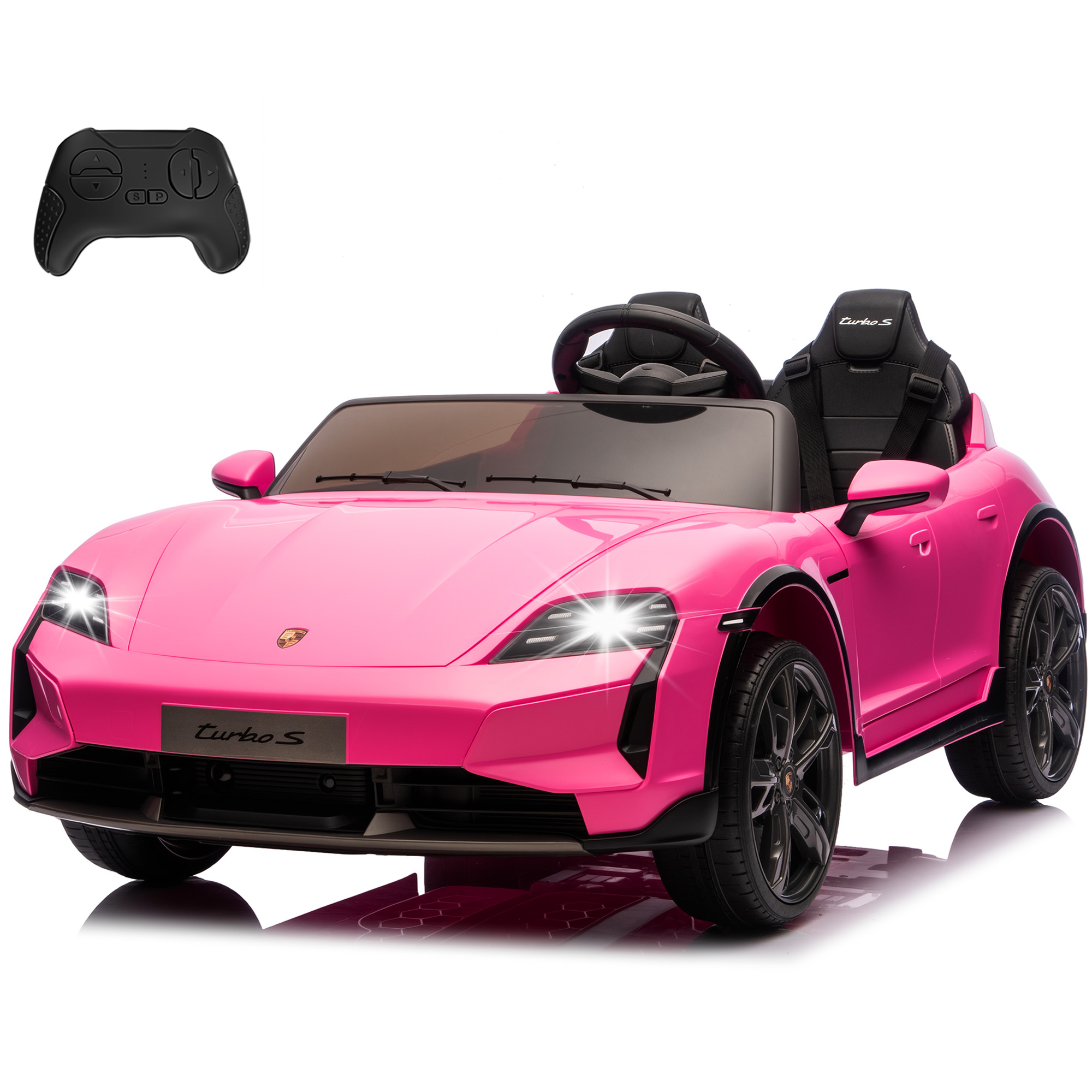thumbnail video image 2 of JoyWheels Licensed Porsche Taycan Turbo S 2 Seater Ride On Cars,24V 350W Powered Ride on Car With Remote Control,4mph,Pink, 2 of 9