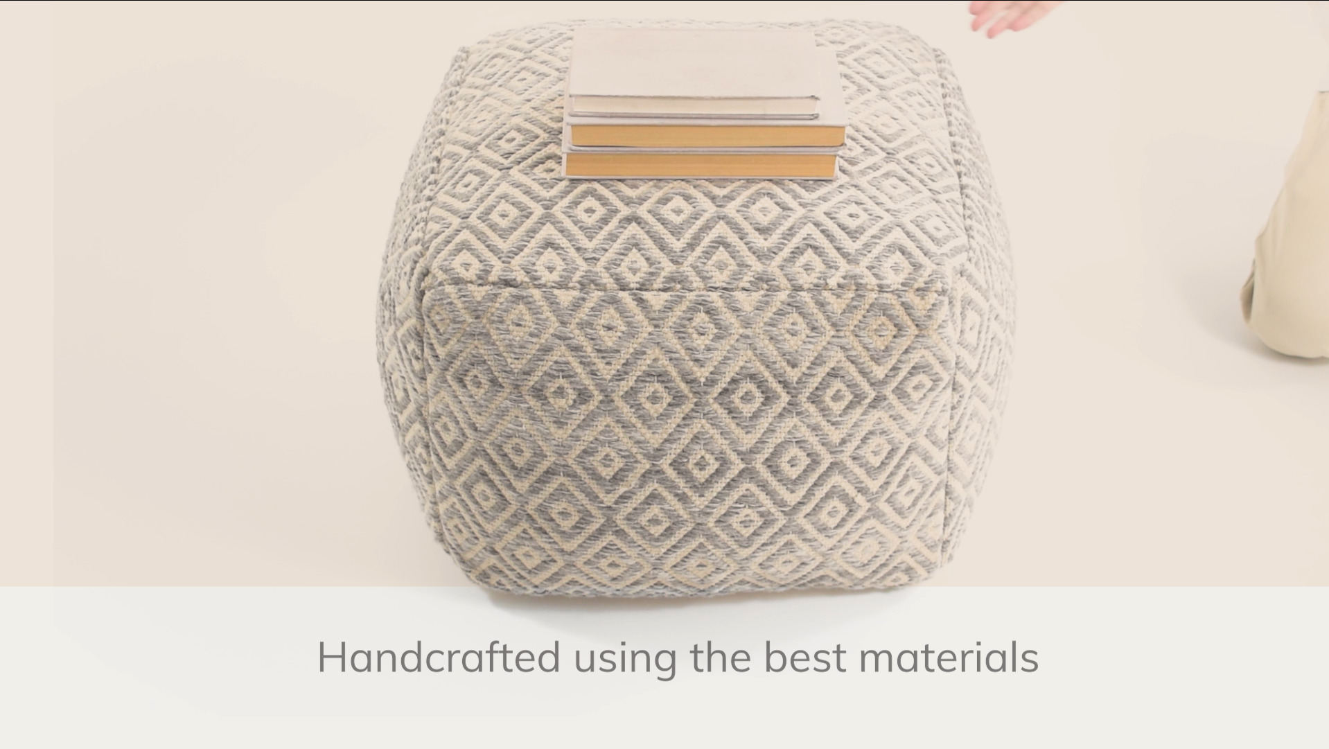 thumbnail video image 2 of Cherokee Arctic 22" x 22" x 16" White & Gray Pouf, 2 of 9