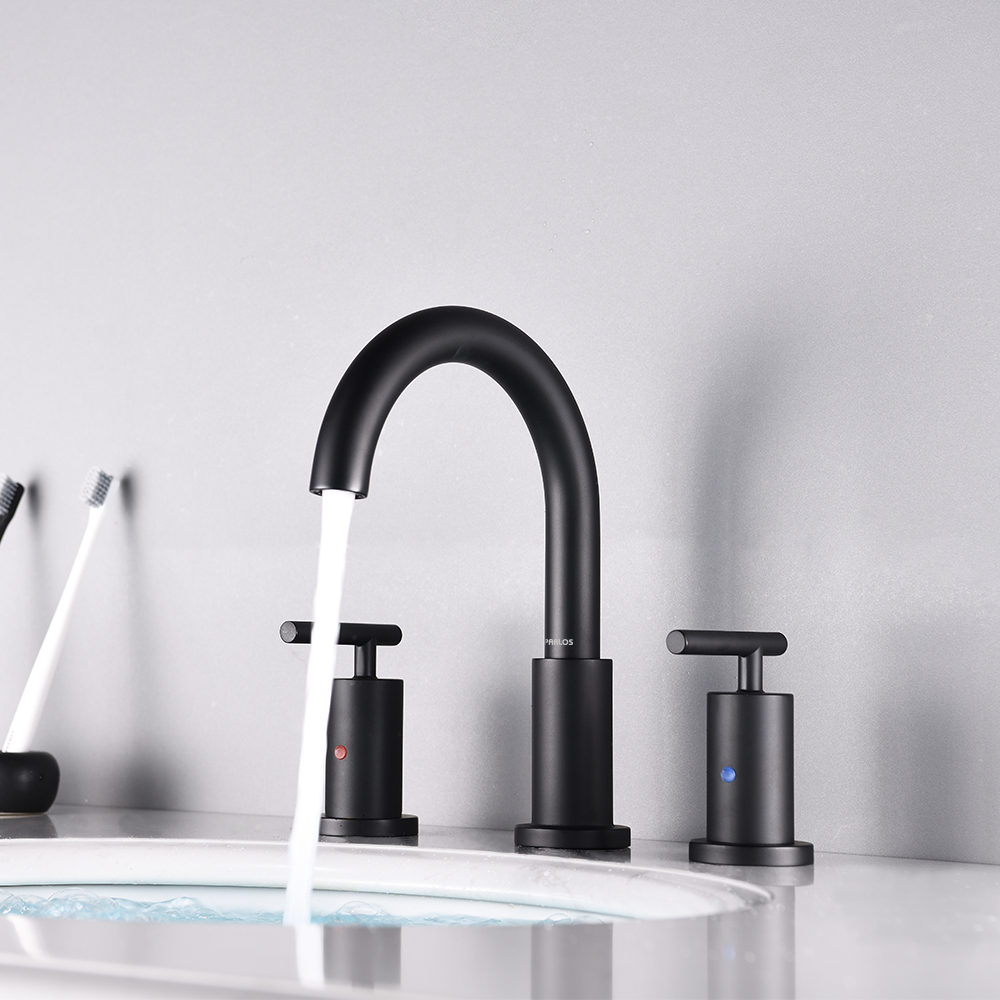 thumbnail video image 2 of PARLOS 2-Handle Widespread Bathroom Faucet with Supply Lines, Matte Black, 2 of 13