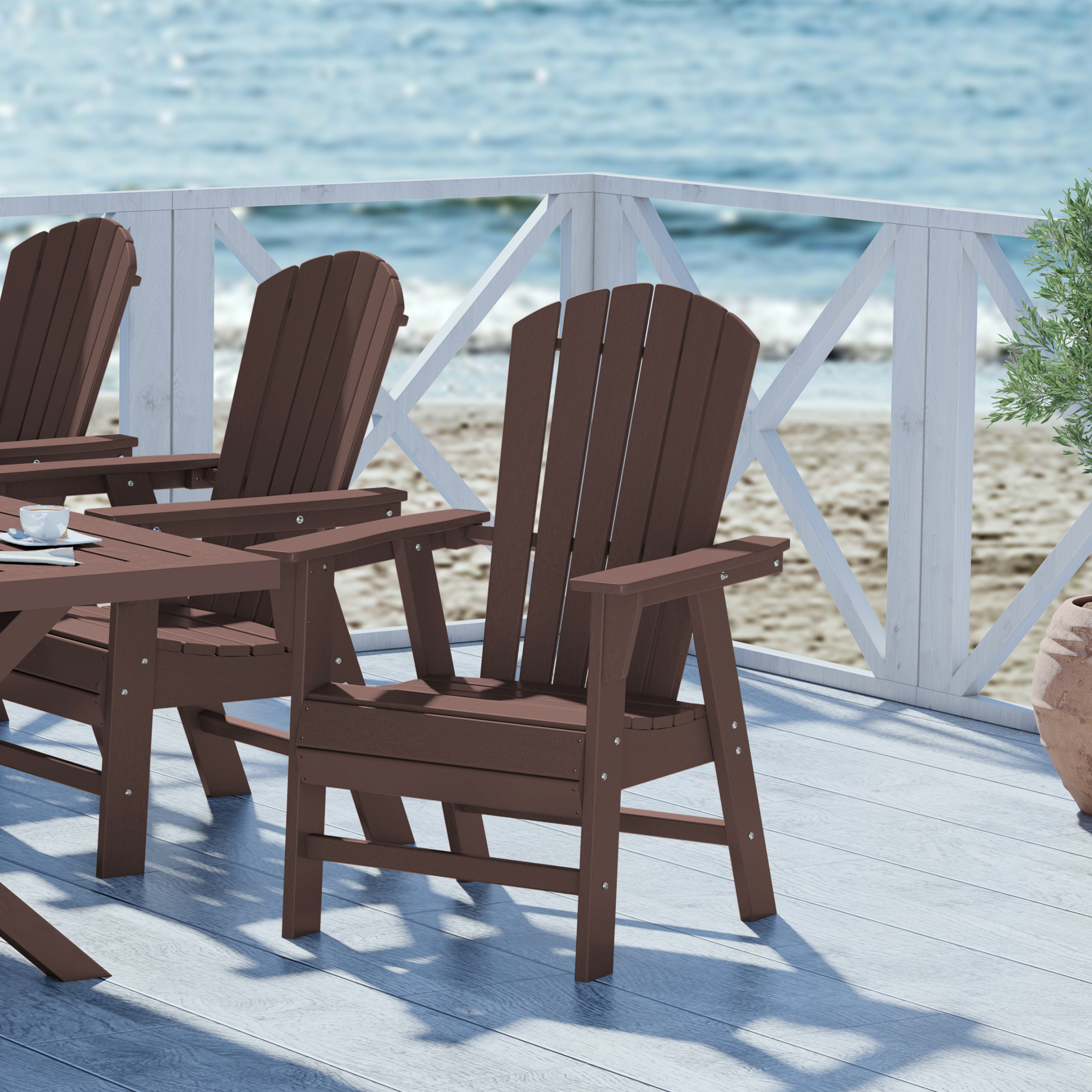 thumbnail video image 2 of WestinTrends Dylan Outdoor Dining Chair, All Weather Poly Lumber Adirondack Patio Chairs Seashell High Back Dining Chairs Support 350 LBS, Comfortable Curved Seat and Back, Sand, 2 of 16