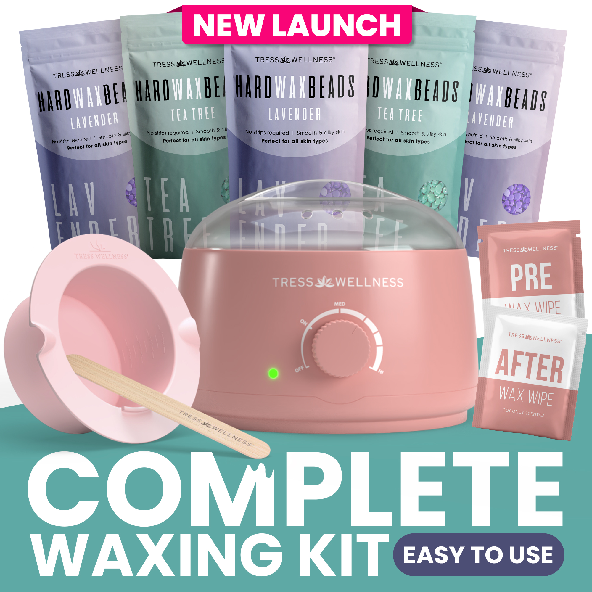 thumbnail video image 2 of Tress Wellness Hair Removal Digital Wax Warmer Kit for Body, Hard Wax Beads for Men & Women, Pink, 2 of 14