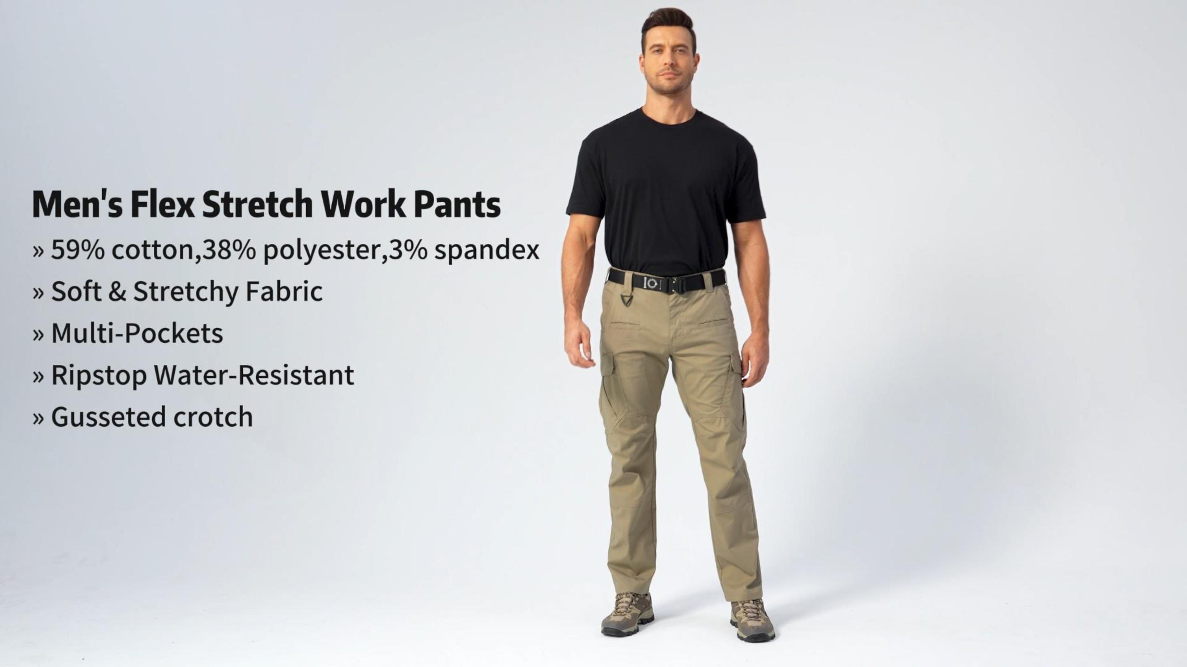 thumbnail video image 2 of NAVEKULL Men's Stretch Cargo Pants Ripstop Water Resistant Flex Work Pants Lightweight Utility Outdoor Hiking Pants, 2 of 8