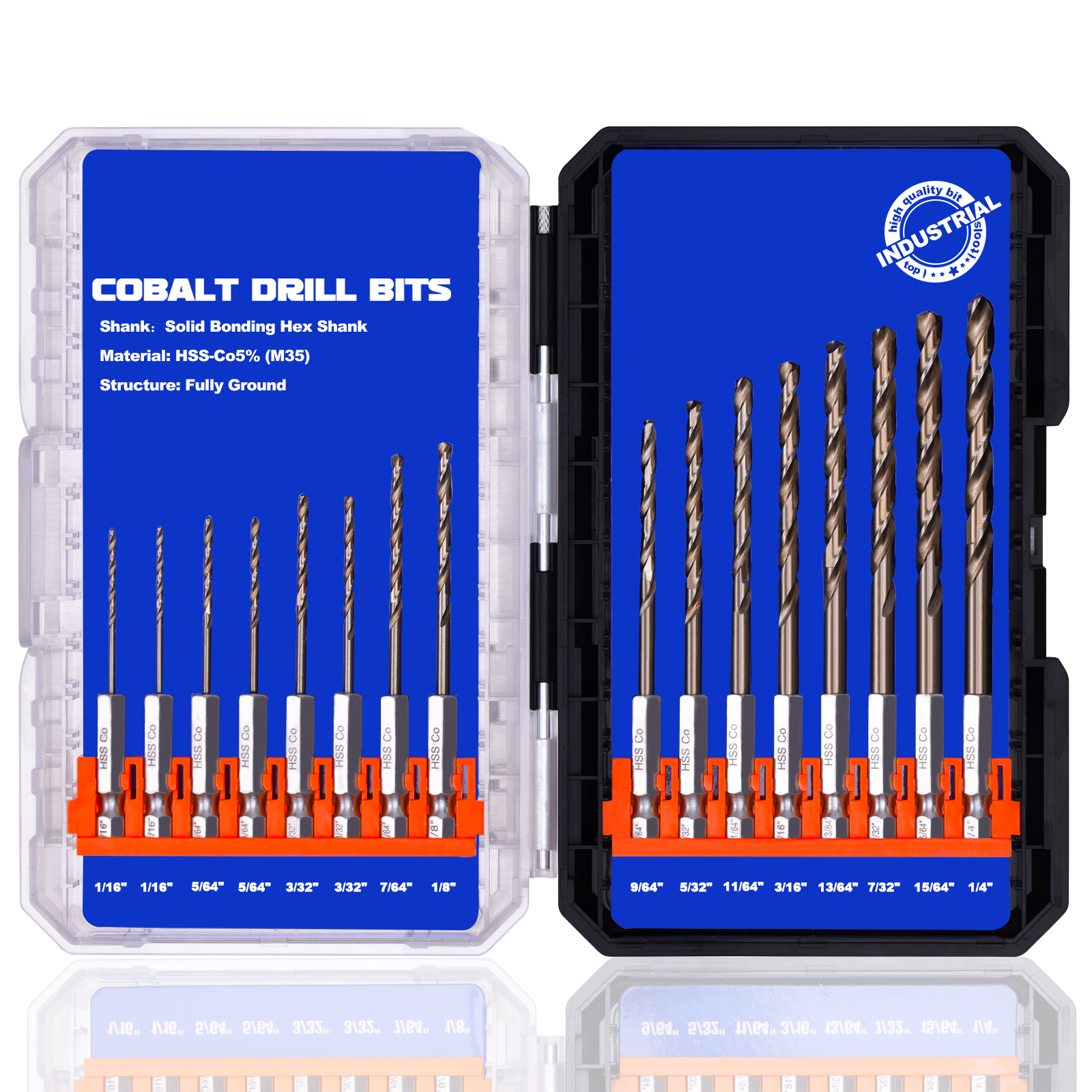 thumbnail video image 2 of Hex Shank Cobalt Drill Bit Set 16Pcs 1/16"-1/4", M35 HSS Impact Driver Drill Bits for Metal and Hardened Steel, with Indexed Storage Case, 2 of 10
