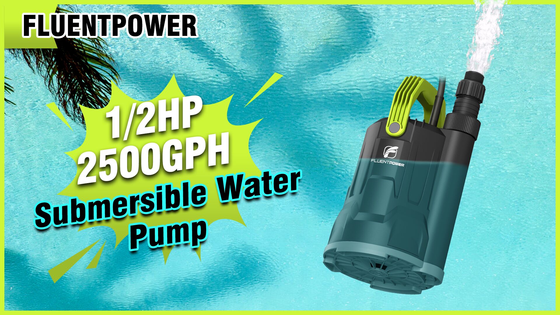 thumbnail video image 2 of FLUENTPOWER Sump Pump, 1/2HP Submersible Water Pump, 2500GPH Utility Pump Manual Control for Swimming Pool Garden Pond Basement Draining, with 16.4Ft Cord, Adapters, Check Valve and Rope, 2 of 11