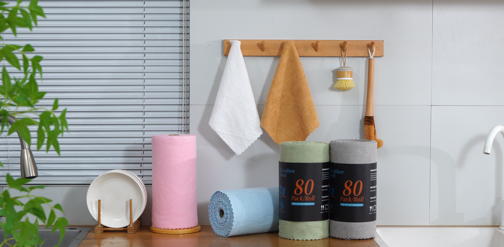 thumbnail video image 2 of 80 Pack Cleaning Cloth Roll Reusable Paper Towels 12"×12" Tear Away Microfiber KitchenTowels, Durable Wash Cloths, Lint Free Rags for Kitchen, Cleaning Supplies, 2 of 8