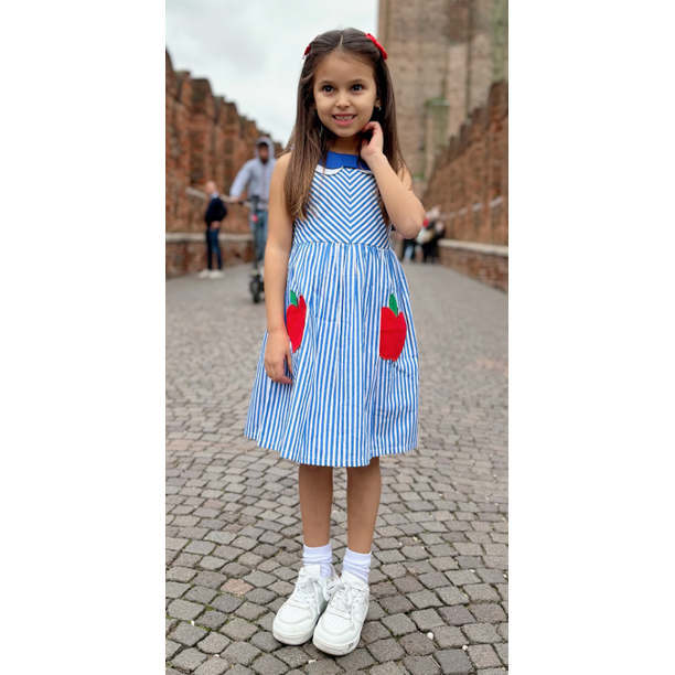 Girl Dress Sleeveless Blue Apple Embroidery Striped Sundress 6 Years - Walmart Business Supplies Girl Dress Sleeveless Blue Apple Embroidery Striped Sundress 6 Years - Walmart Business Supplies