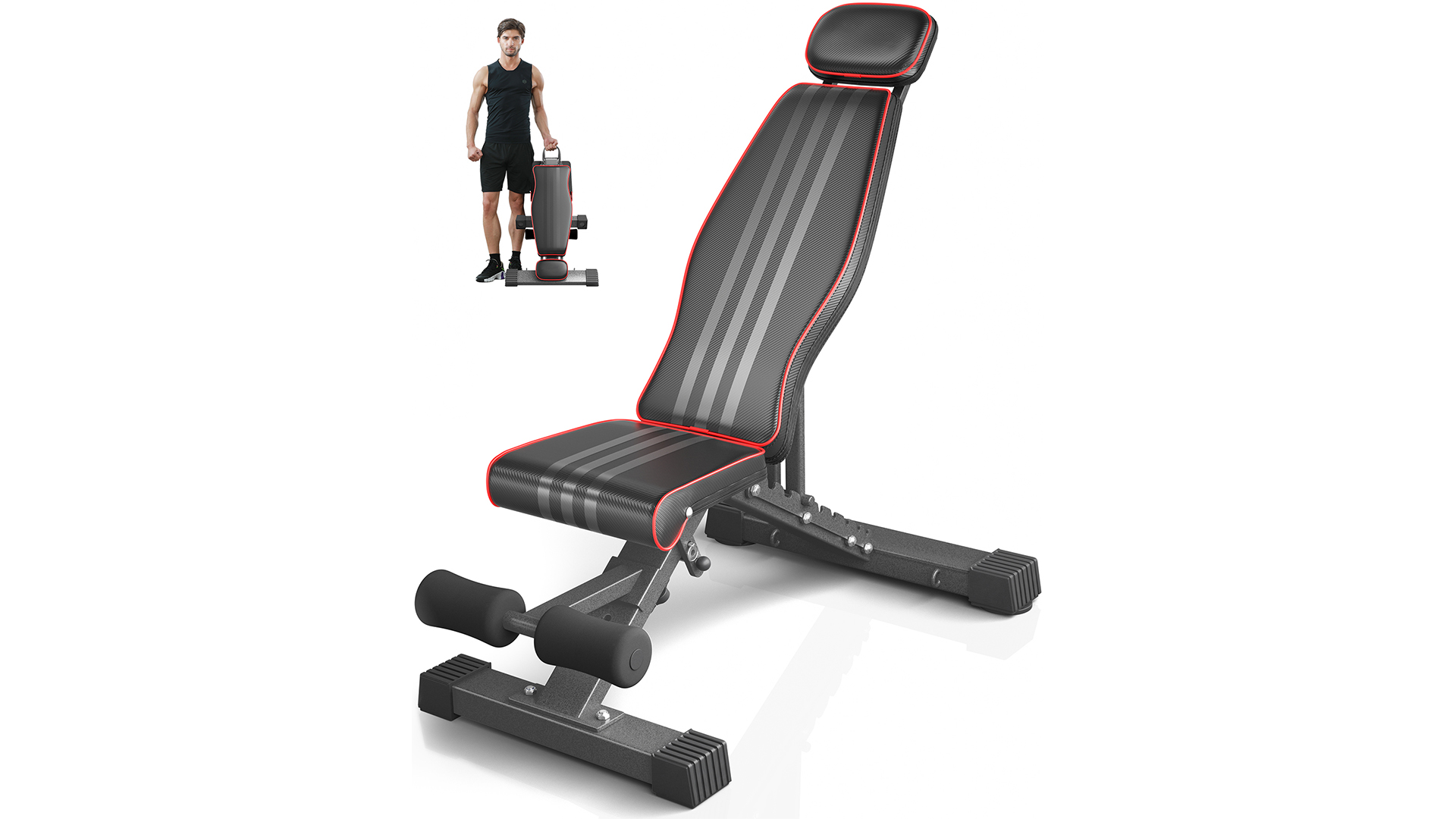 thumbnail video image 2 of Adjustable Weight Bench,Foldable Workout Bench 660lbs Home Gyms Press Dumbbell Dprodo Bench with Extended Head and Spine Support, 2 of 7