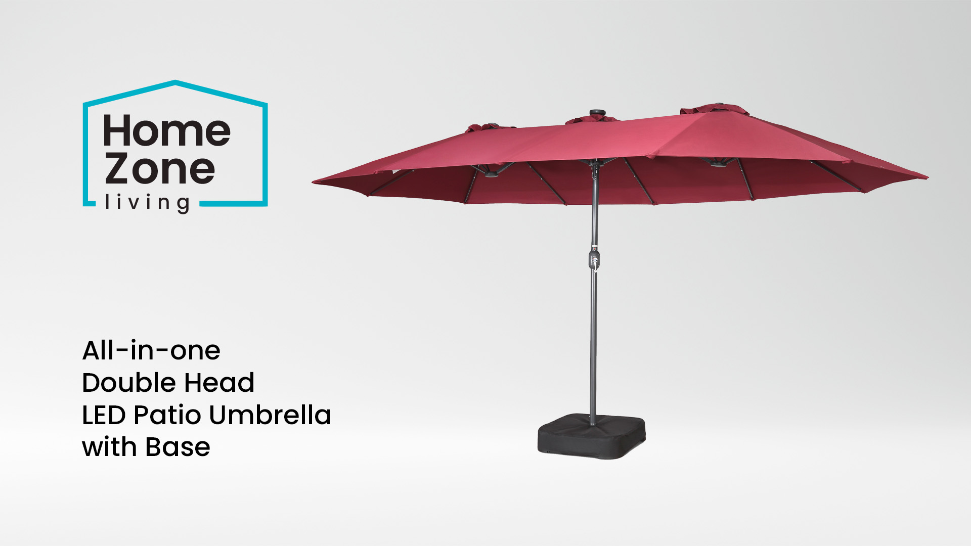thumbnail video image 2 of Home Zone Living 15x9 Ft Double Head Patio Umbrella with Base, 36 LED Lights, Sand Bags, UV resistant & Waterproof, 213 LBS Total Weight, Beige Tan, 2 of 8