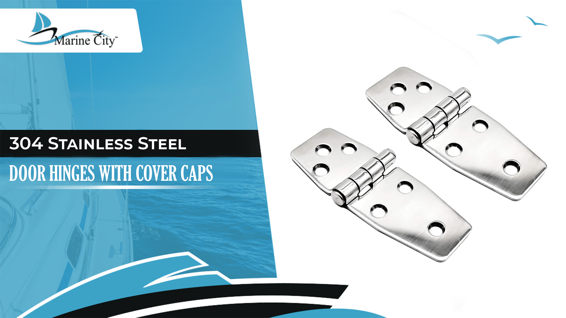 thumbnail video image 2 of MARINE CITY 6-Hole Short Sided Door Hinges, 304-Grade Stainless Steel, Heavy Duty, Corrosion-Resistant, Strong and Durable,for Boats, Yachts, Motor Boxes, RVs & More Pack of 2, 2 of 8