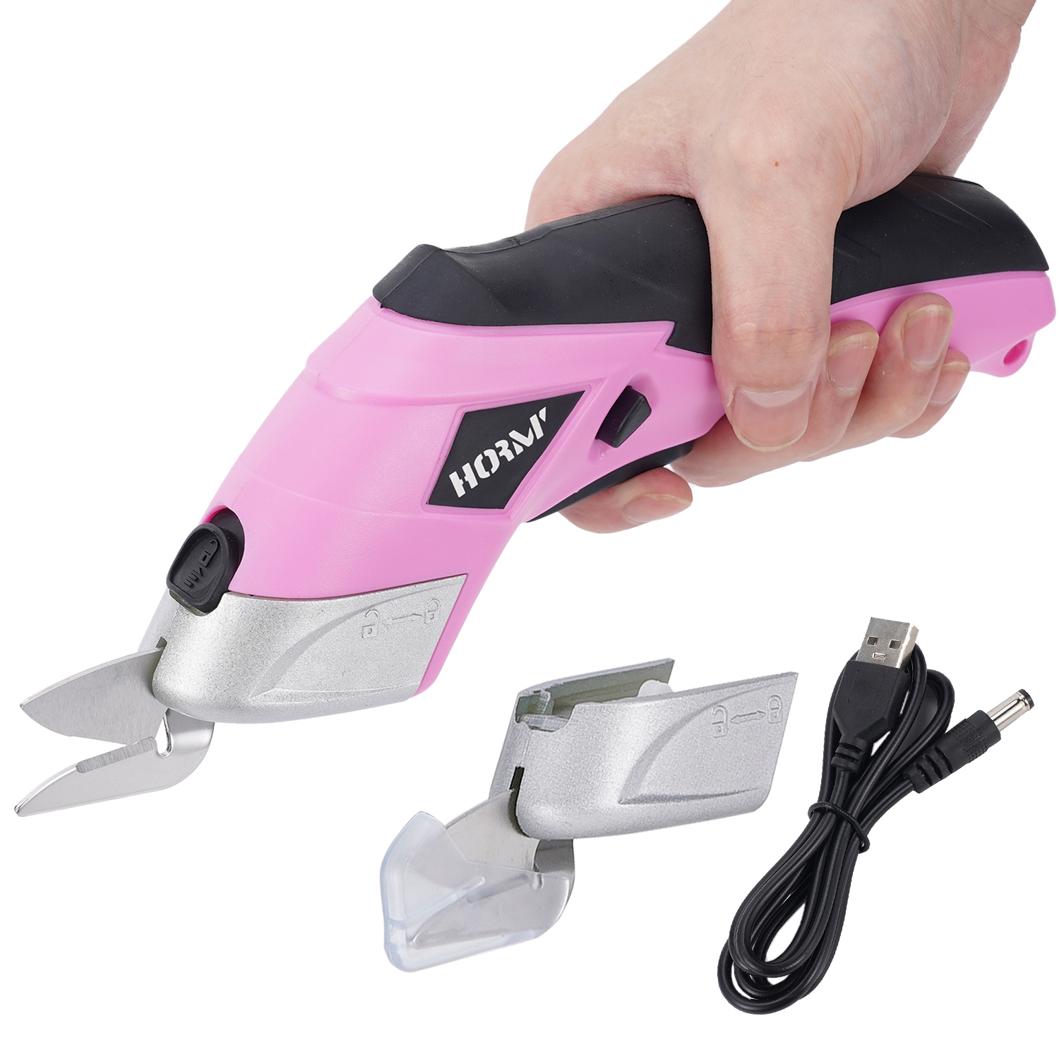 thumbnail video image 2 of HORMY Cordless Electric Scissors with Two Blades, 3.6V Super Scissors Rechargeable with USB Charge Cable, for Cardboard Cutting Fabric Paper, Pink, 2 of 11