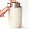 thumbnail video image 2 of BosilunLife 12oz Matte Ceramic Liquid Soap Dispenser, Lead-Free, Recyclable Hand Soap Dispenser with Easy-to-Press Pump for Bathroom (Off-White), 2 of 10