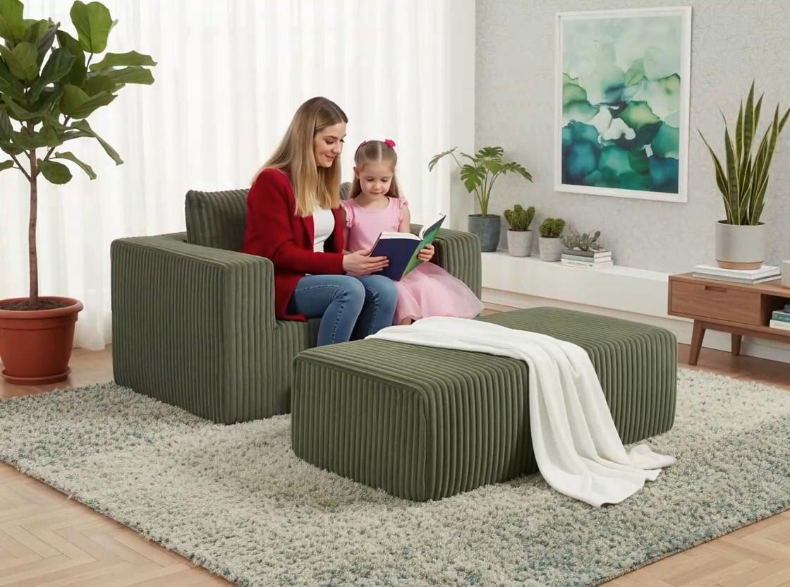 thumbnail video image 2 of Muumblus Accent Chair with Movable Ottoman, Oversized Indoor Chaise Lounge Chair, No Assembly, Boneless Corduroy Cloud Sofa for Living Room, Gray, 2 of 12