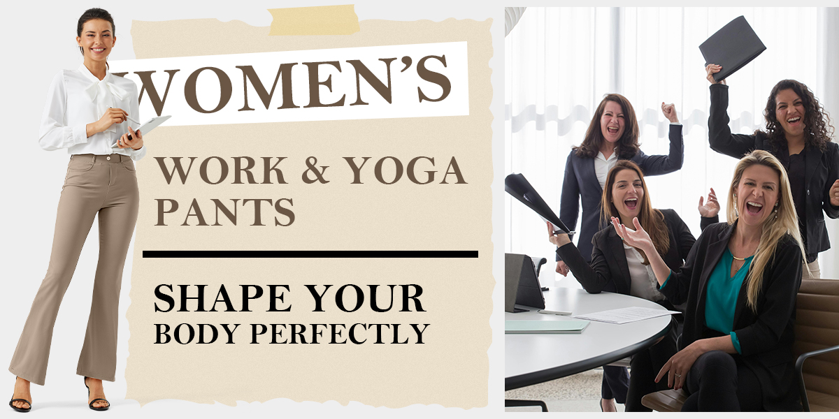 thumbnail video image 2 of ZUTY 30" Yoga Dress Pants Women Flare Bootcut Leggings Stretch Office Business Casual Work Pants Belt Loops 4 Pockets Black M, 2 of 7