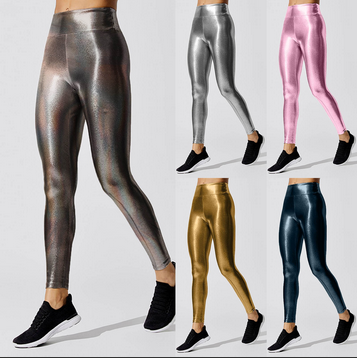thumbnail video image 2 of Baqcunre Women's Stretchy Faux Leather Leggings Pants Sexy High Waisted Tights Yoga Pants Pencil Pants Tight Pants Leather Pants Leggings for Women Womens Pants Leather Leggings,Gold,Size L, 2 of 7