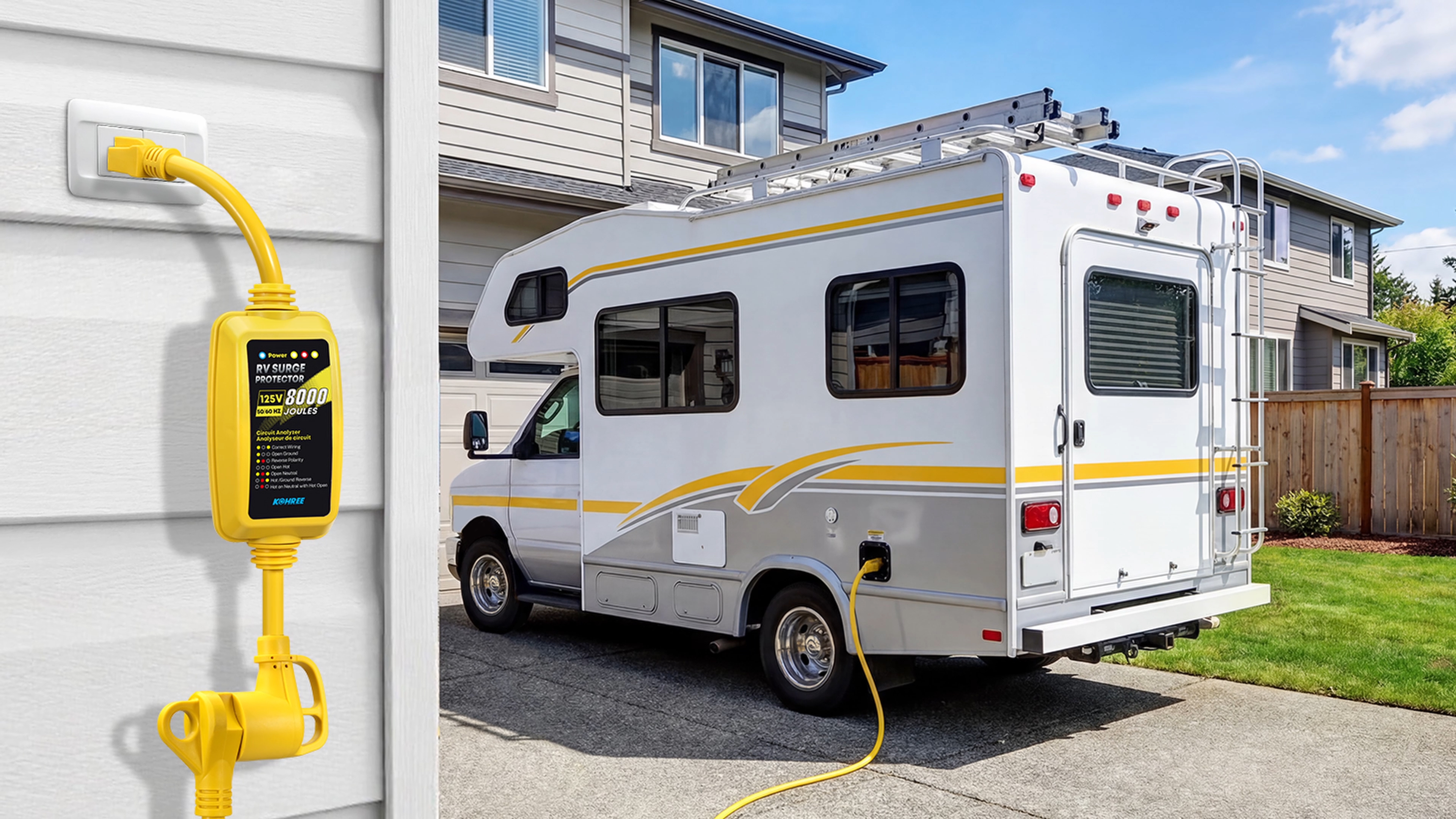 thumbnail video image 2 of Kohree 15 Amp to 30 Amp RV Adapter with Surge Protection, 8000 Joules RV Surge Protector with LED Power Indicatorsfor Camper Travel Trailer, 2 of 7