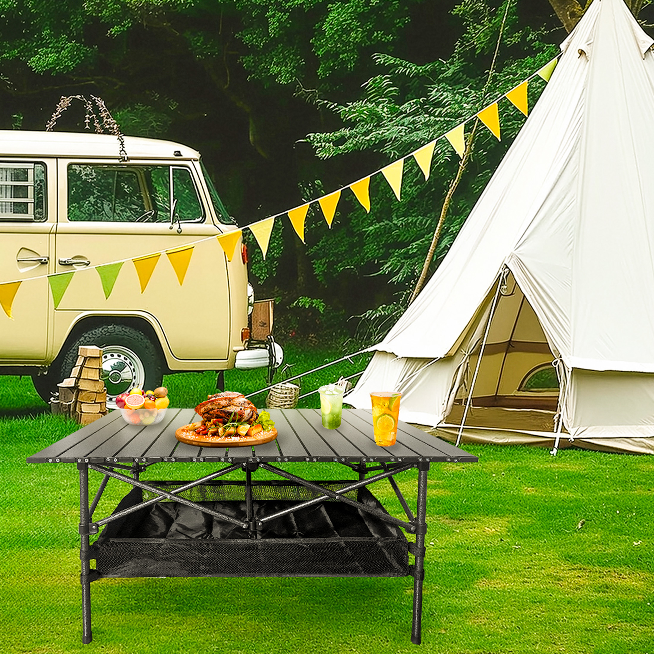 thumbnail video image 2 of Ultralight Aluminum Foldable Camping Table - Portable Roll-Up Design with Carry Bag, for Indoor Outdoor Camping Beach Backyard BBQ Parties Picnic Patio, 2 of 12