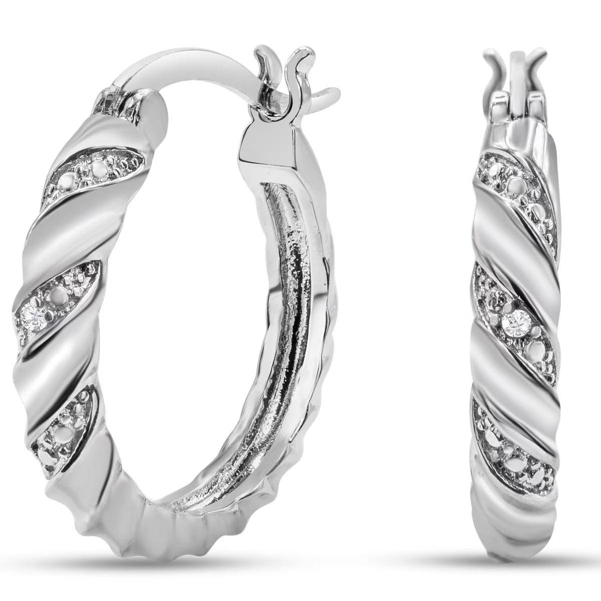 thumbnail video image 2 of SuperJeweler Diamond Hoop Earrings for Women, Elegant Swirl Design, 3/4 Inch, Platinum Overlay Diamond Jewelry, 2 of 6