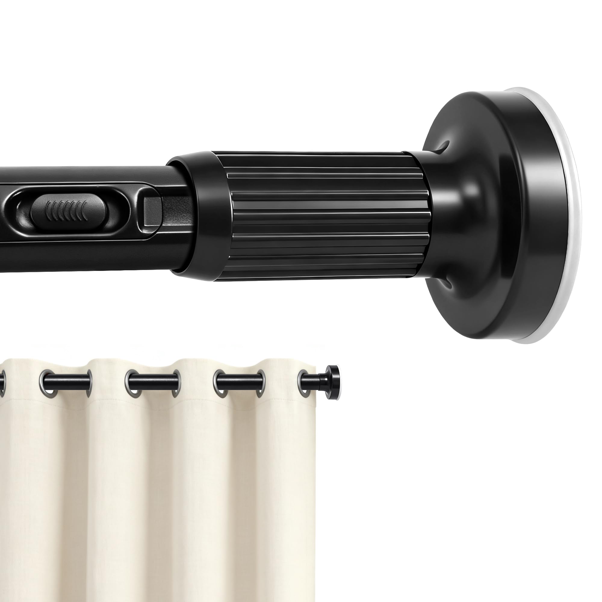 thumbnail video image 2 of VEGCOO One-Push Tension Curtain Rod, 39-173 Inches Extra Long No Drill Adjustable Spring Rod, , Rustproof Steel for Patio Outdoor Bathroom Window, Matte Black, 2 of 11