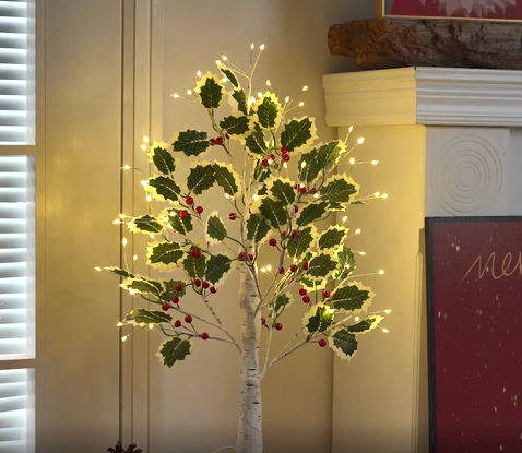 thumbnail video image 2 of YZEGDCH Lighted Birch Trees with Green Leaves for Indoor Decor, 2ft Light Up Tree Lamp with Timer, Fairy Light Spirit Tree for Christmas, Office, Wedding, Home Decorations, USB/Battery Powered, Gift, 2 of 10