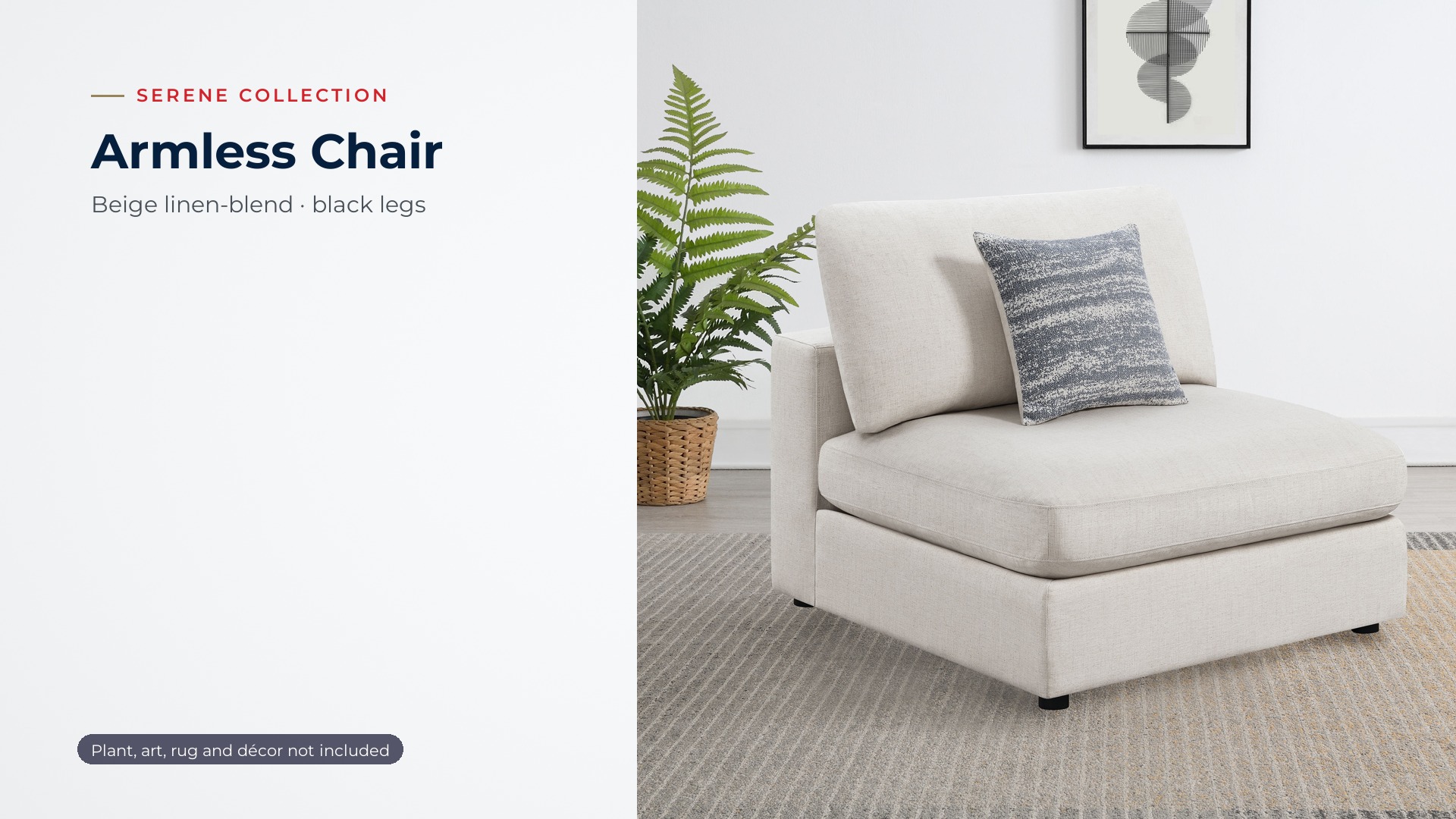 thumbnail video image 2 of Coaster Serene Upholstered Armless Chair, Beige, 2 of 13