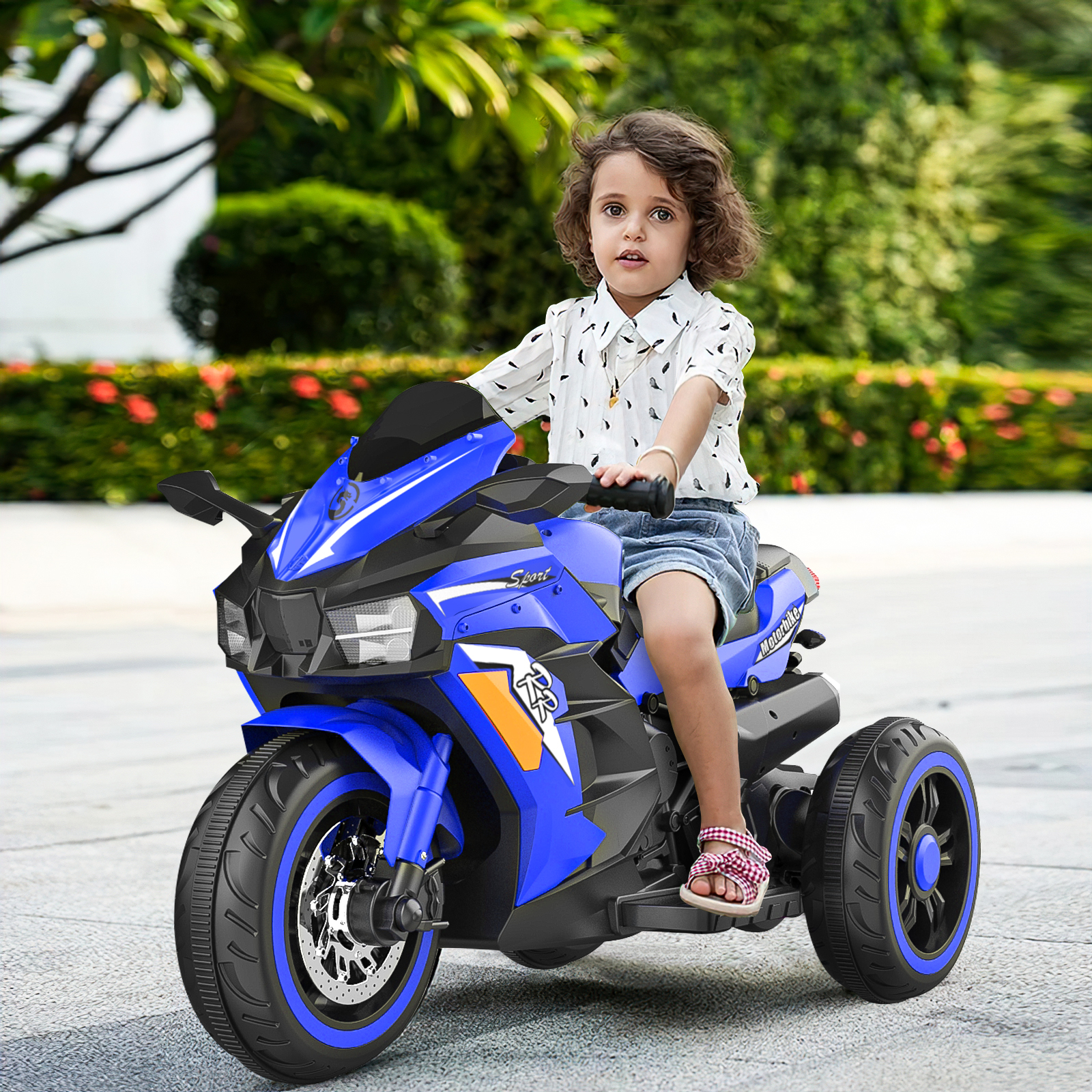 thumbnail video image 2 of HNH Kids Motorcycle for Kids 3-8, 12V Battery Powered Bike Electric Motorbike, 3 Wheels Ride on Toys with LED Lights, Bluetooth Music, 2 of 17