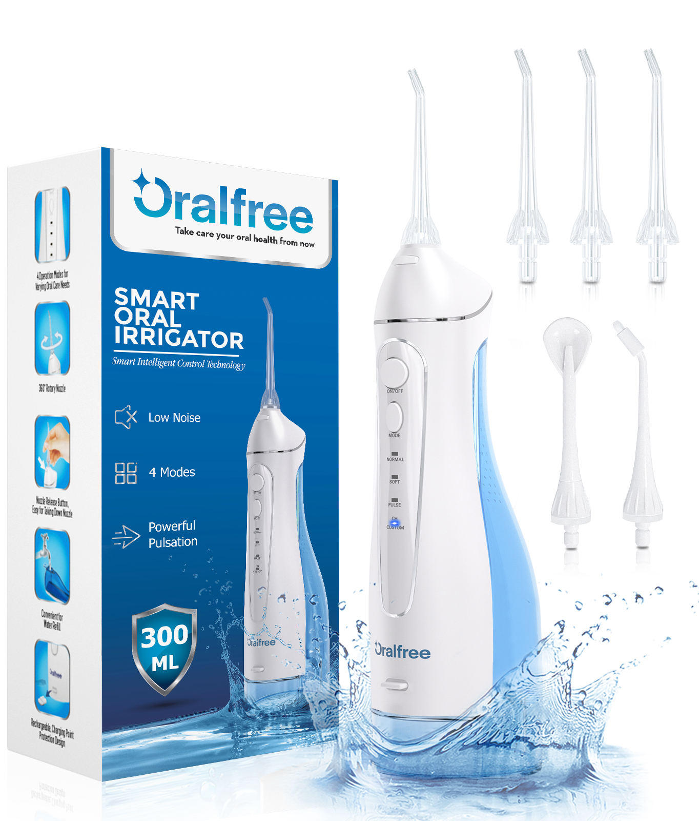 thumbnail video image 2 of Oralfree Water Flosser for Teeth Cleaning, 4 Modes Rechargeable Cordless Oral Irrigator, 300ml Water Tank, IPX7 Waterproof Portable, Professional Flossing Cleaning Picks for Home Travel, Braces Care, 2 of 9