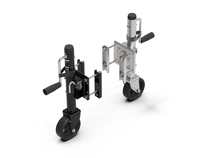 thumbnail video image 2 of STORKING Upgraded Spoke Wheel Trailer Jack 1500 lb Capacity, 10″ Vertical Movement, Silver, 2 of 5
