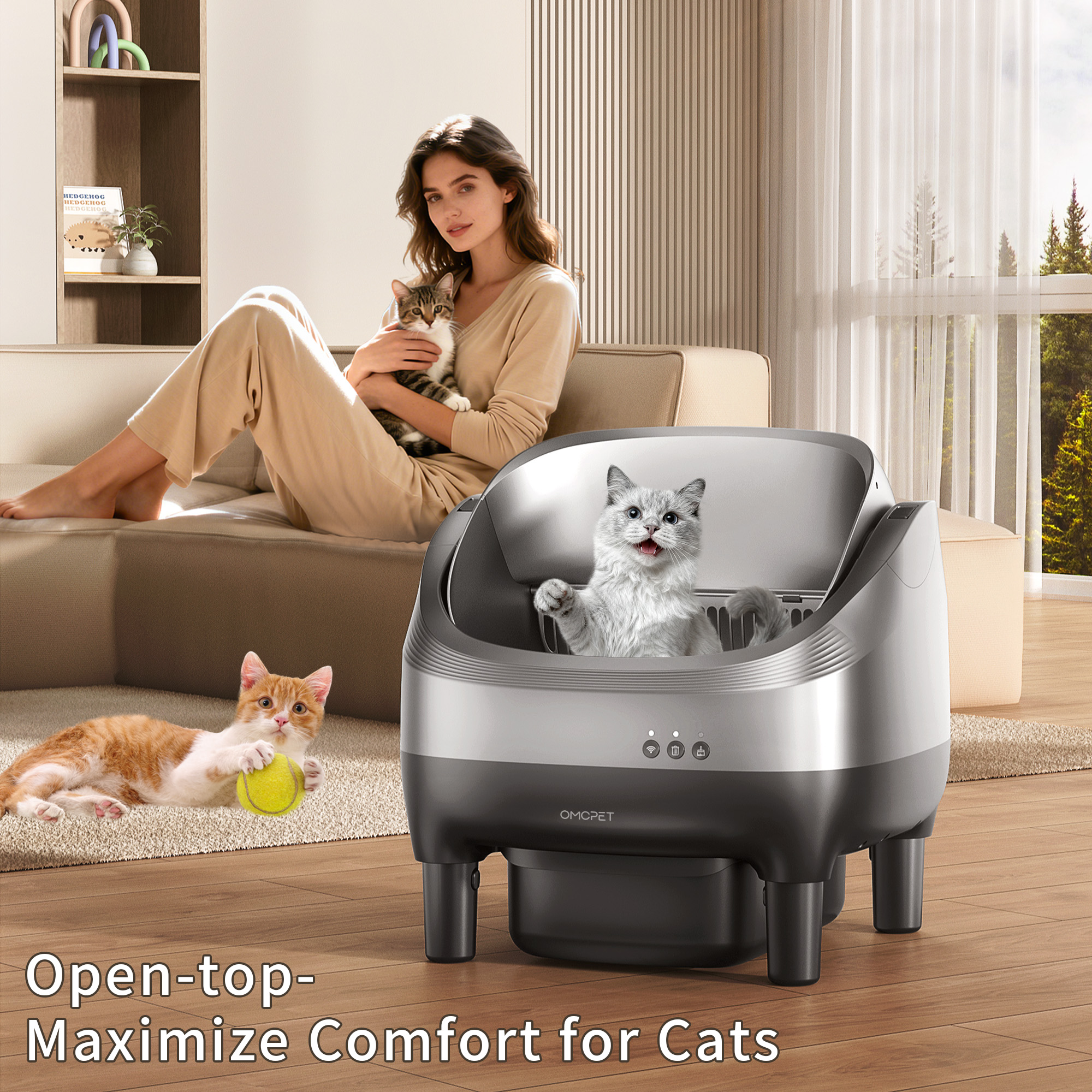 thumbnail video image 2 of OUDOSPRS Automatic Cat Litter Box Self Cleaning, Smart Litter Box for Multiple Cats with 10 Safety Sensor Radars, 100L Electric Cat Box with APP-Control, Odor Control, Quiet Operation, Gray, 2 of 10