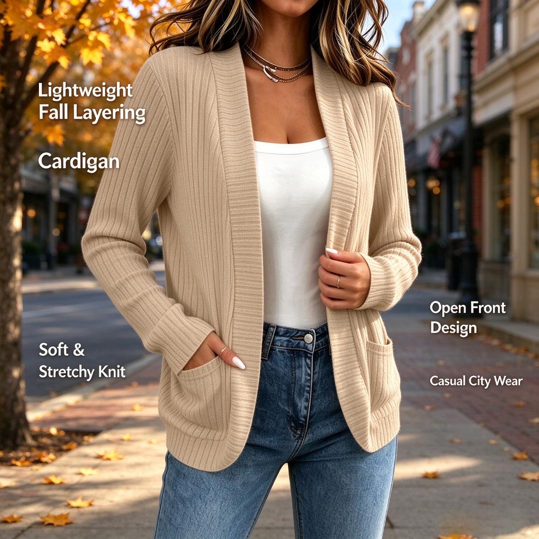 thumbnail video image 2 of Womens Oversized Long Sleeve Cardigan Lightweight Casual Open Front Knit Sweaters with Pockets Loose Fit Solid Color Soft Outerwear Size S-2XL, 2 of 8