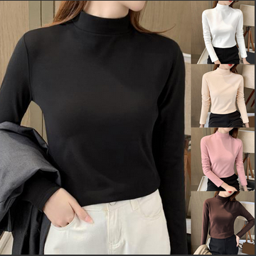 thumbnail video image 2 of snowsong Womens Tops Going Out Tops Women Slim Casual Solid Long Sleeve Mock Turtleneck Blouse Tops Slim Fit Stretchy Layer Tee Shirts Womens Long Sleeve Tops Red L, 2 of 9
