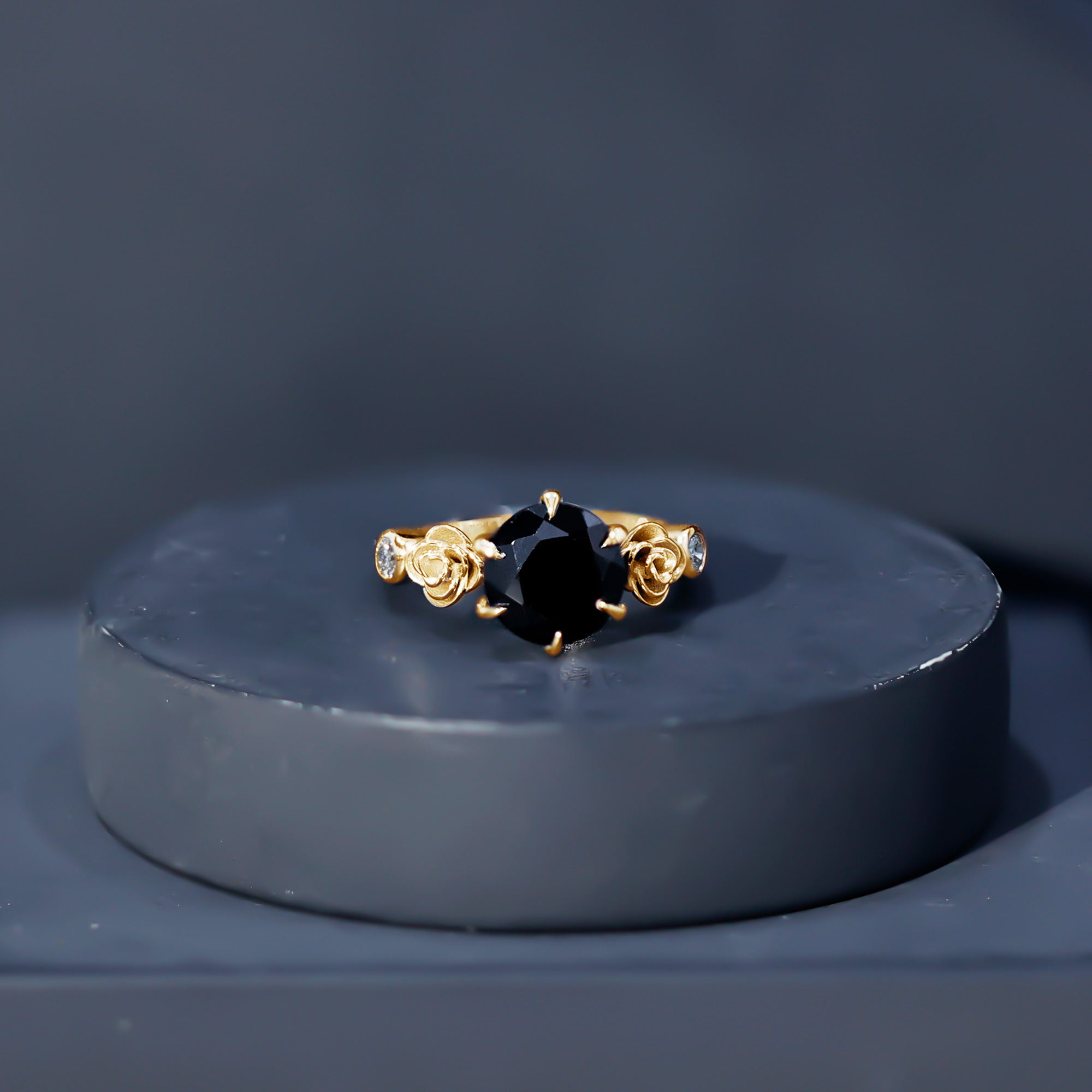 thumbnail video image 2 of Rosec Jewels Real Solitaire Black Spinel Flower Ring with Diamond - 2.6 Carat - AAA Quality - with Jewelry Box, 14K White Gold, US 10.00, 2 of 8