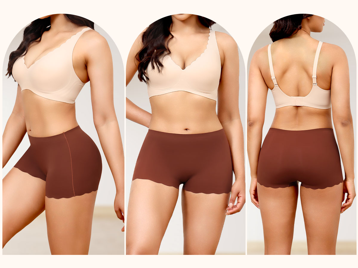 thumbnail video image 2 of Aijolen Women's Seamless High Waisted Boyshorts Wavy Edge Underwear Soft Stretch Boxer Briefs 4 Pack(M,Cork Russet), 2 of 9