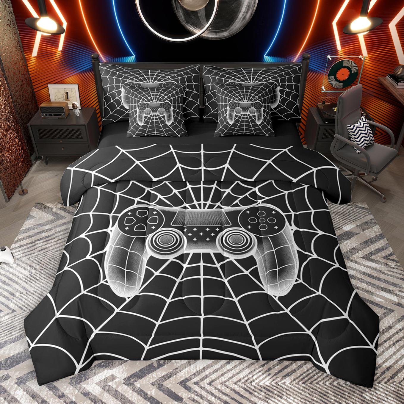 thumbnail video image 2 of Manfei Game 7-Piece Bedding Comforter Set,Blue Gamepad Controller King Bedding Sets,Yellow Black Bed Sheets For Boy,Microfiber Room Decor Reversible, 2 of 9