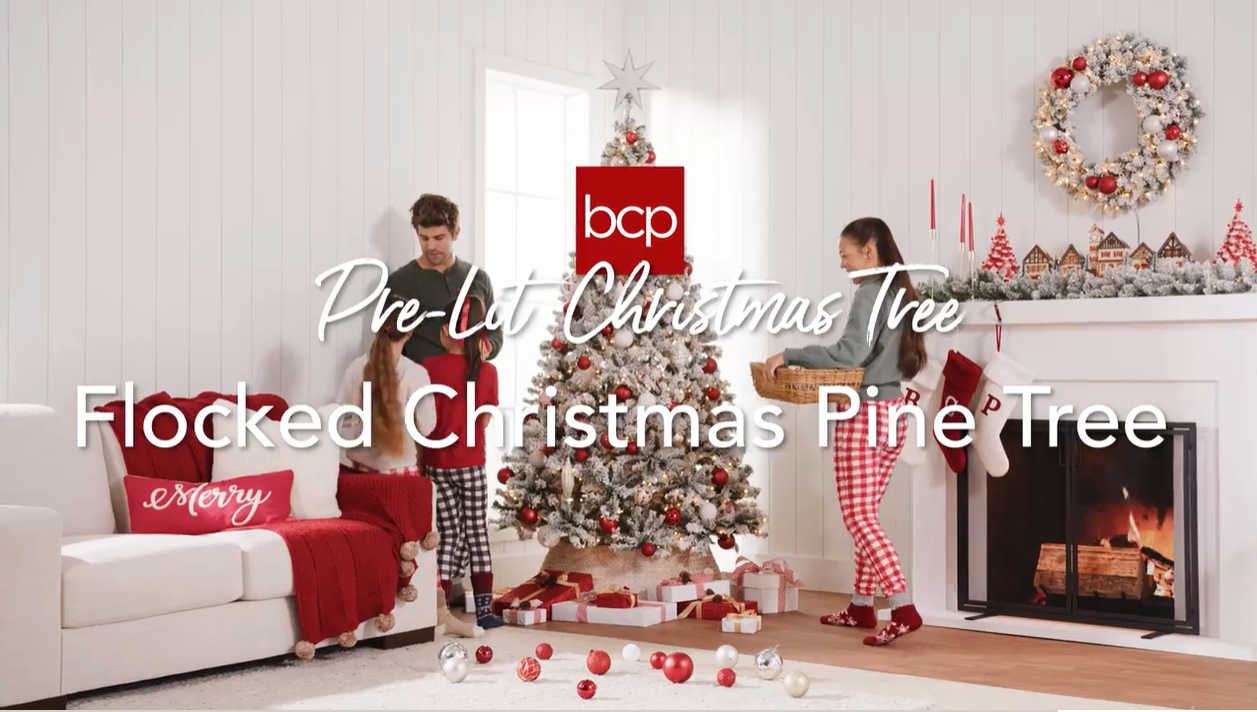 thumbnail video image 2 of Best Choice Products 6ft Pre-Lit Christmas Pine Tree w/ Flocked Branches 250 Multicolored or Warm-White Light Modes, 2 of 9