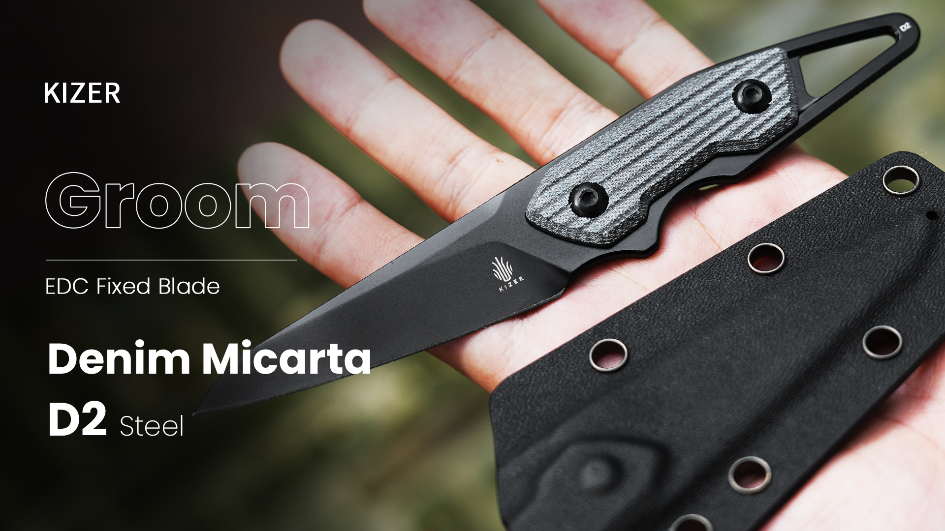 thumbnail video image 2 of Kizer Fixed Blade Knife GROOM, D2 Steel D2 Handle Pocket Tactical Knives, 1060A1, 2 of 7