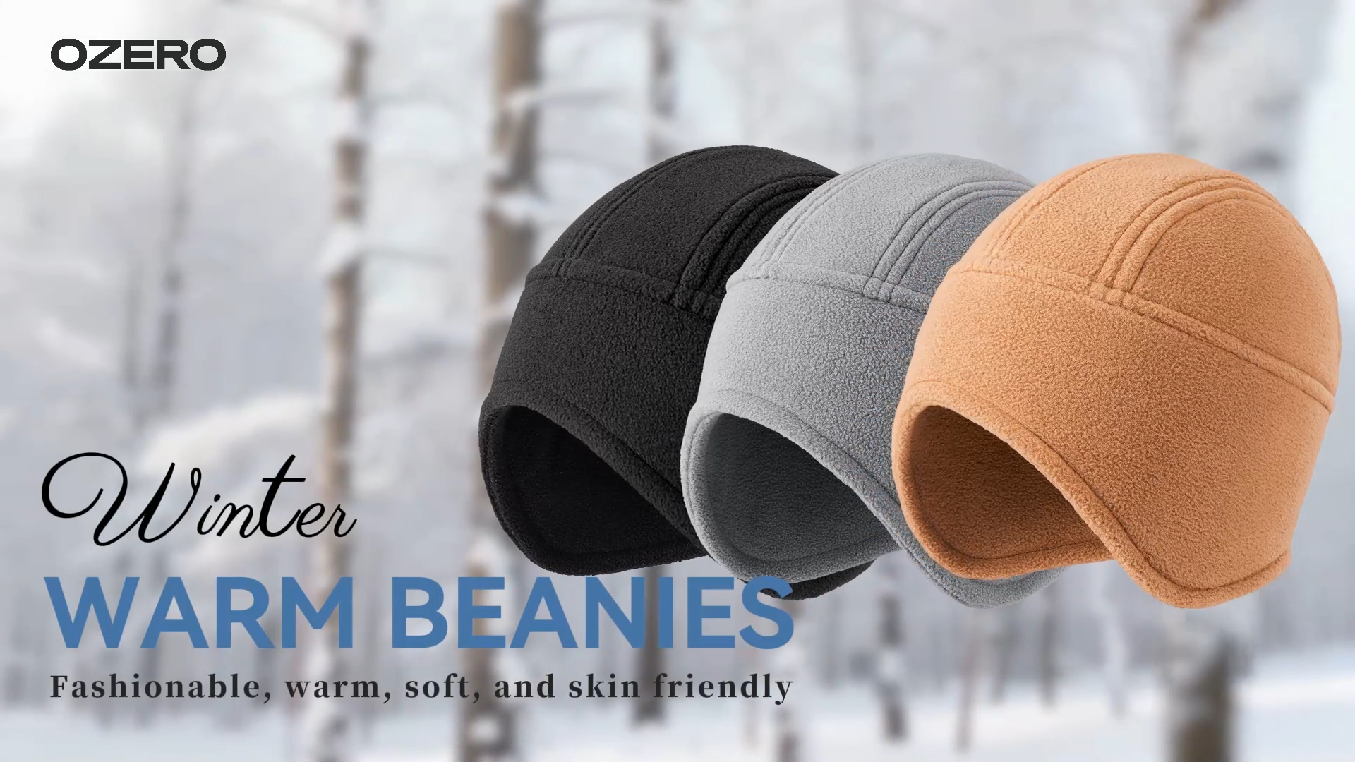 thumbnail video image 2 of OZERO Mens Beanies for Winter: Thermal Thick Polar Fleece Soft Skull Cap Ski Hats - Earflaps Cycling Beanies for Men Women, 2 of 7