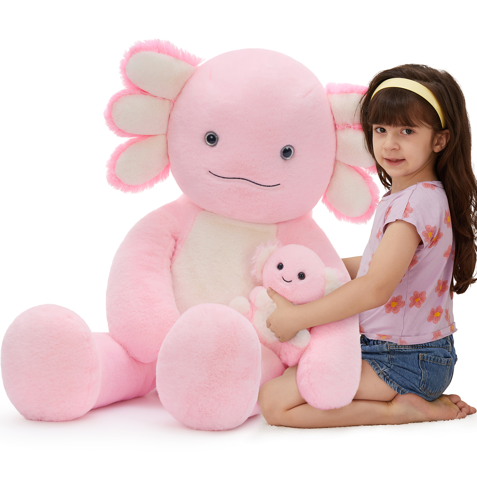 thumbnail video image 2 of MorisMos Large Axolotl Stuffed Animals Plush, 39'' Giant Stuffed Axolotl Plush Toy with Baby, 2 of 10