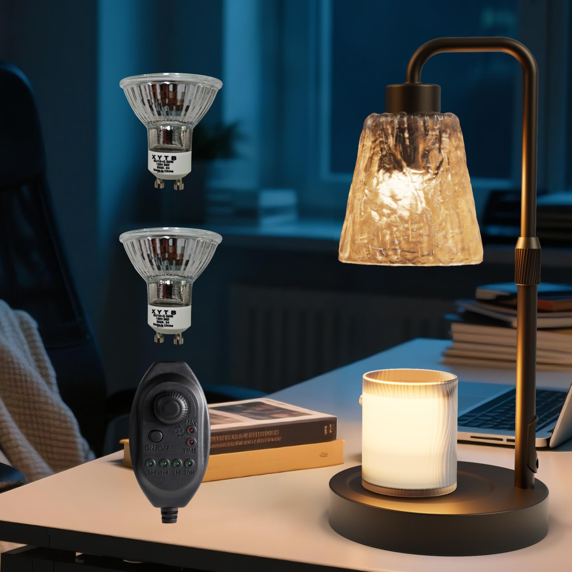 thumbnail video image 2 of Homechoose  Dimmer Wax Warmer Lamp, 50W Adjustable Height Candle Warmer with 2/4/8/10H Timer, 10-100% Dimming, GU10 Bulb Included, Matte Black for Scented Wax Melts, 2 of 12