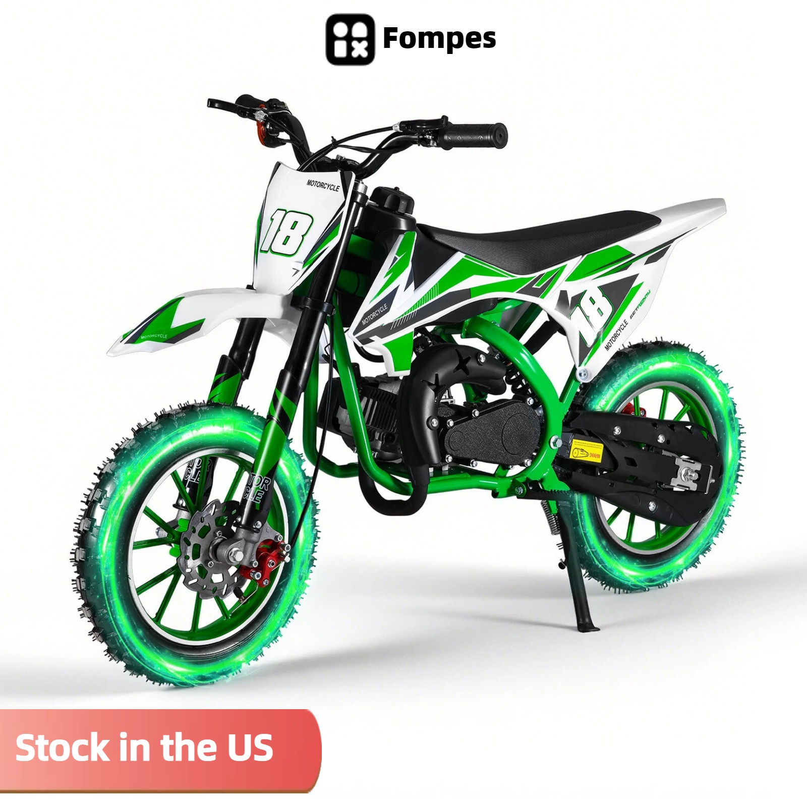 thumbnail video image 2 of Fompes 49cc Mini Dirt Bike 2-Stroke Kids Gas Bike with Off-Road Tires Shock Absorption Springs Soft Seat Cushion Max Load 330Lbs Pull Start Cooperate Disc Brakes and Up to 25mph - Green, 2 of 16